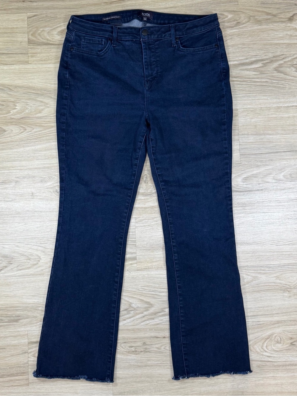 NYDJ Barbara Bootcut Jeans High Rise Dark Wash Raw Hem Western Sculpting